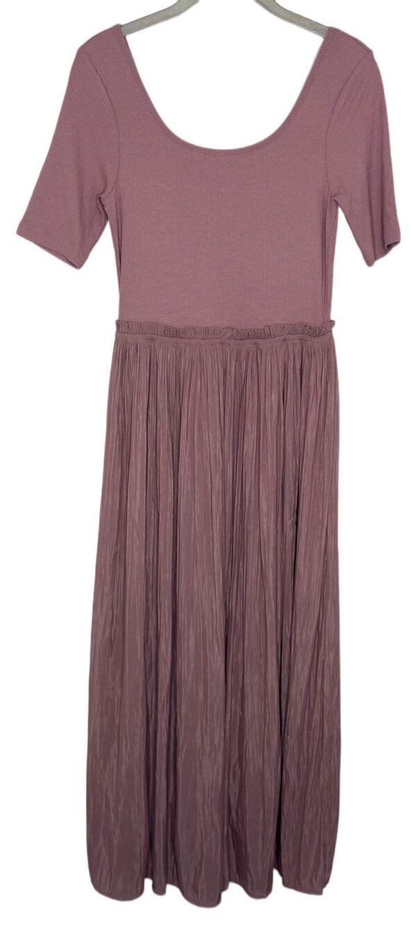 Hem & Thread Women's Blush Short Sleeve Ribbed Top A-Line Pleated Dress Sz S NWT